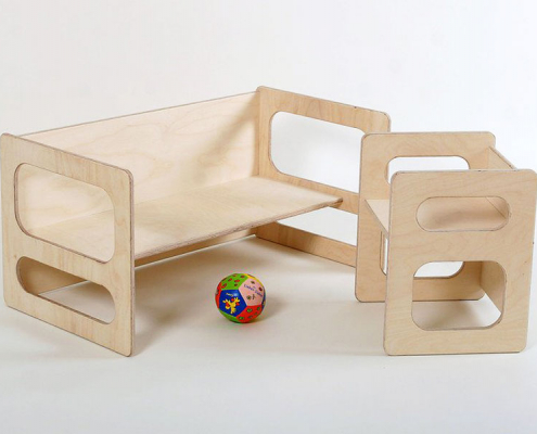 Children's furniture wooden chair and bench