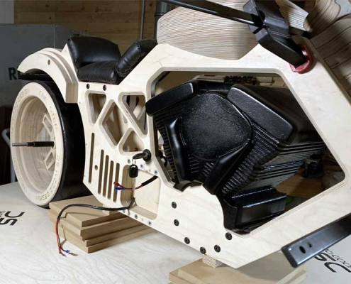 Wooden motorcycle produced with CNC router