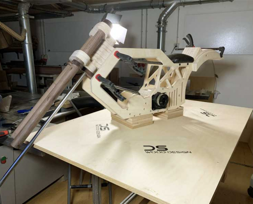 Wooden motorcycle construction milling parts