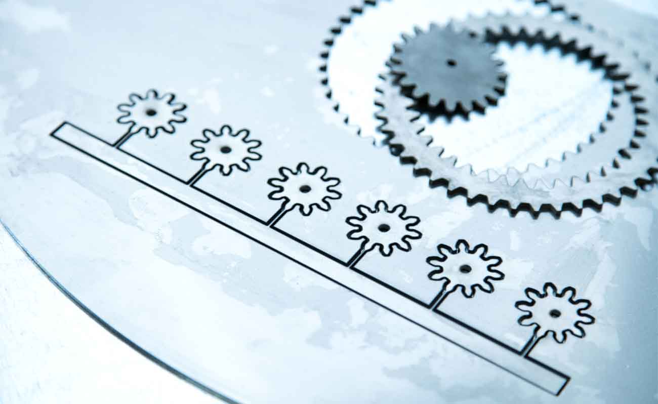 Gear wheels cut into stainless steel sheet on the Water Jet Cutting Machine