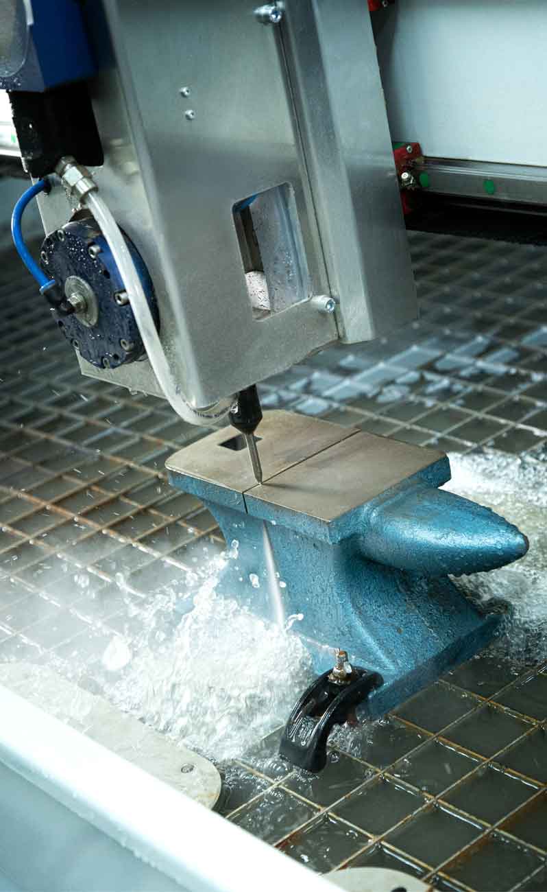 Water jet cutting of an anvil